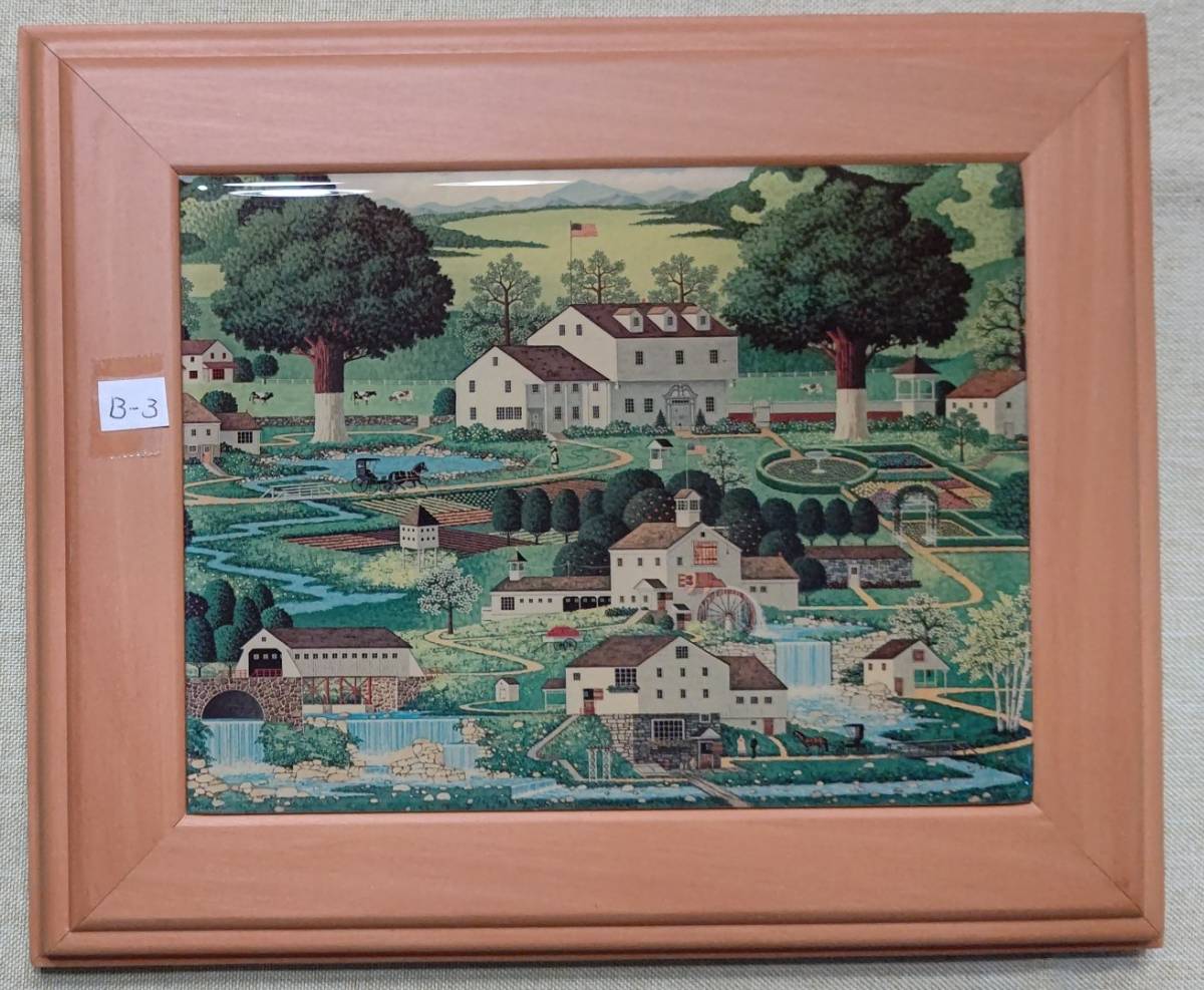 B-3 アメリカ製 georgina's country creations 風景画 ウォールアート 壁掛け（24㎝×20㎝×2㎝）左右に大木のある風景_画像1