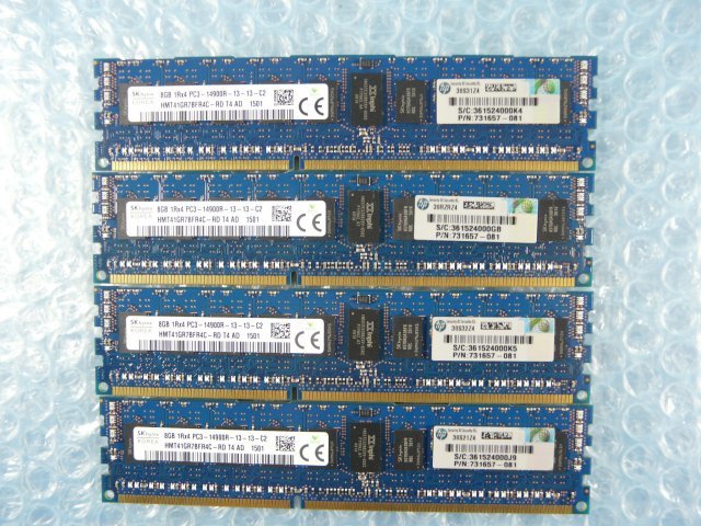 1KAN // 8GB 4枚セット 計32GB DDR3-1866 PC3-14900R Registered RDIMM 1Rx4 HMT41GR7AFR4C-RD 731657-081// HP ProLiant DL360p Gen8 取外_画像1