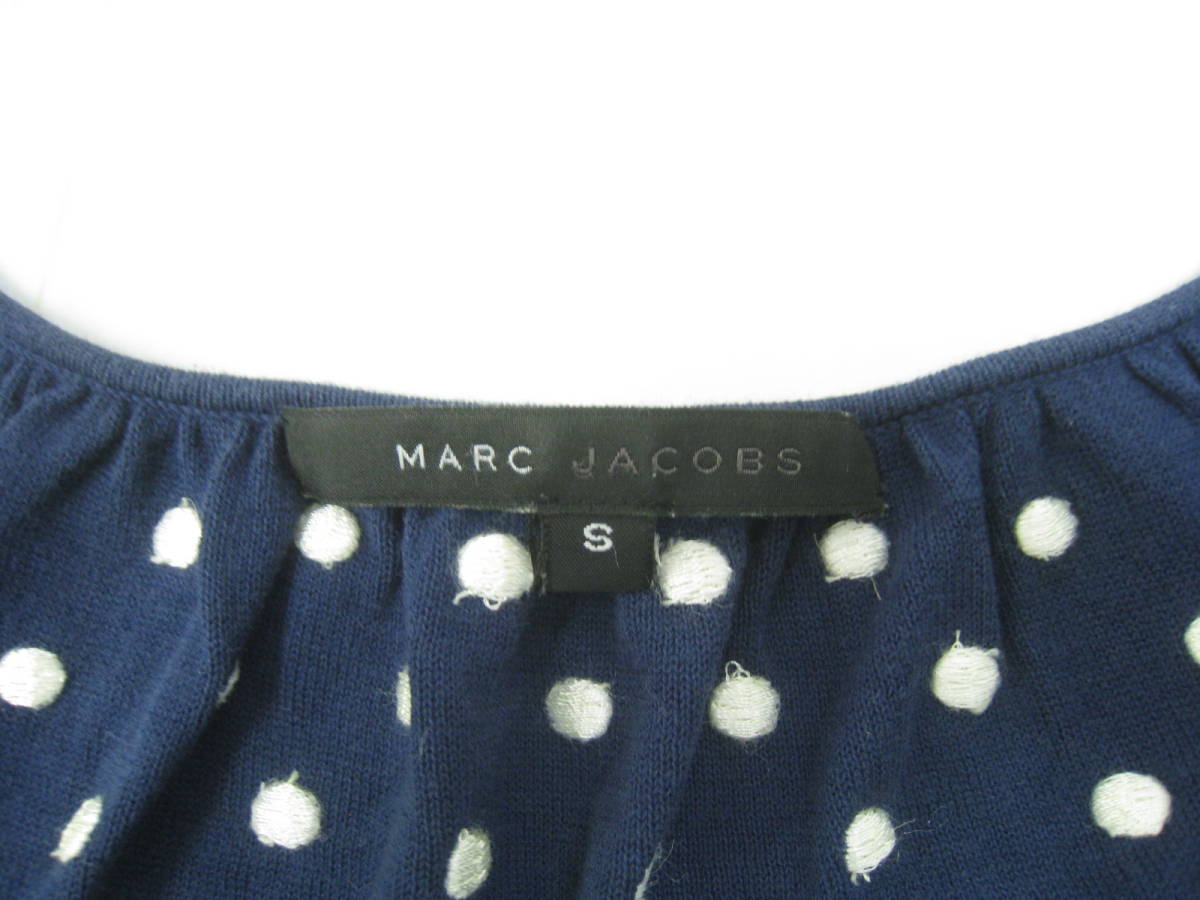 MARC JACOBS マークジェイコブス ドット柄 ノースリーブ コットン ニット ネイビー×ホワイト 紺×白 サイズS_画像4