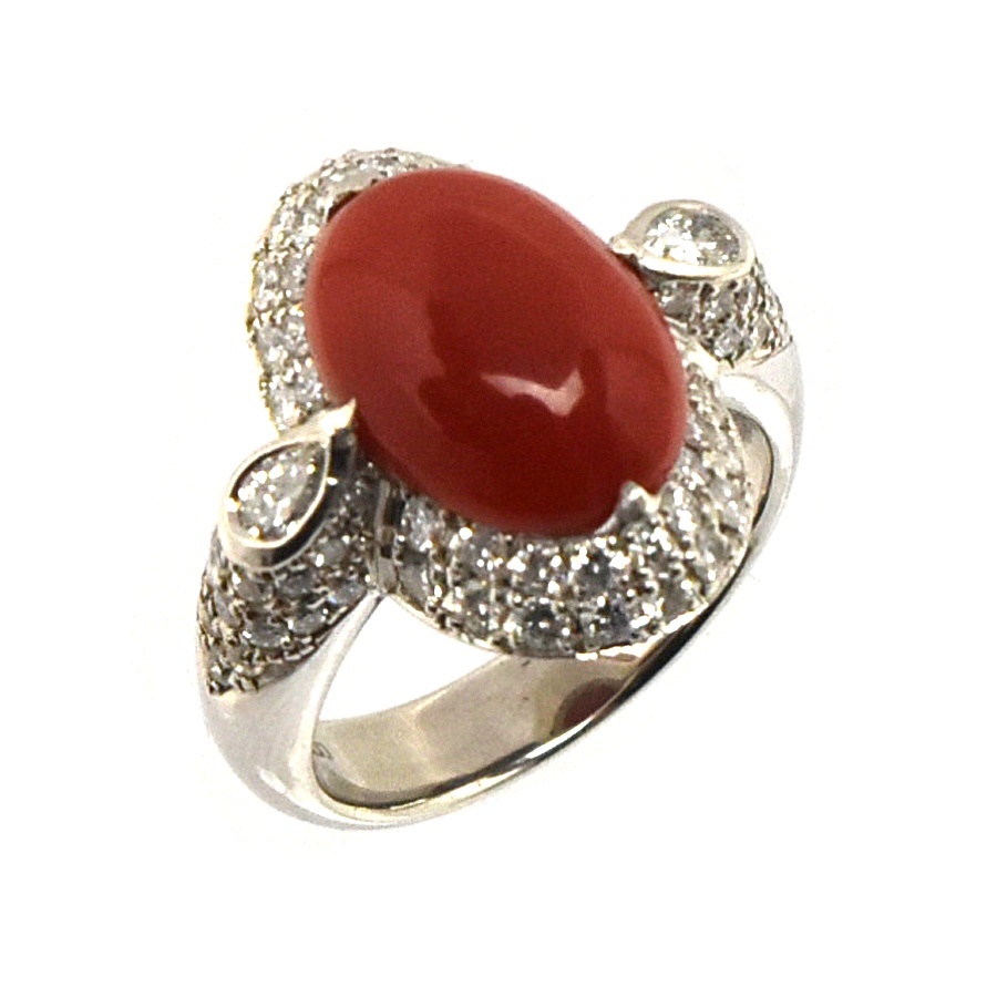 リング プラチナ900 Pt900 ダイヤモンド 血赤珊瑚 ダイヤ1.01ct 指輪サイズ：11号 ジュエリー レディース