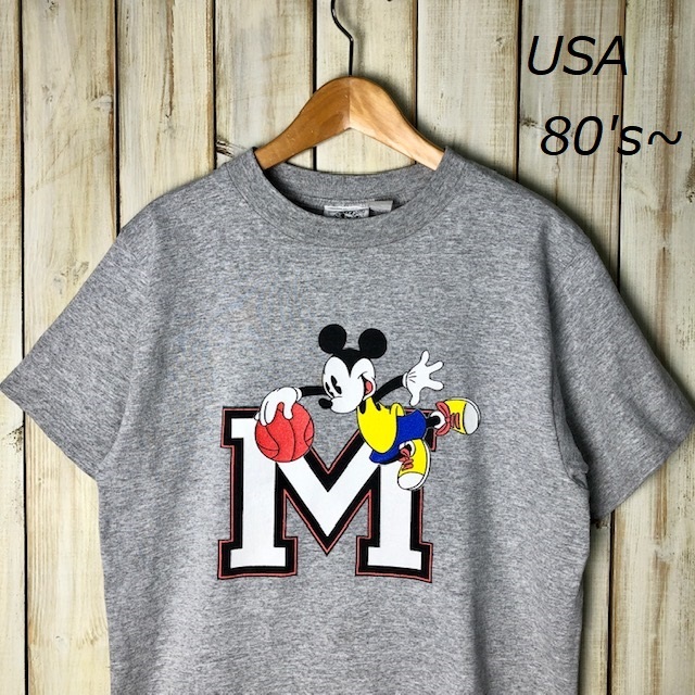 T●263 USA古着 80s ミッキー バスケ Tシャツ M オールド ヴィンテージ アメリカ古着 Mickey Disney ストリート シングルステッチ_画像1