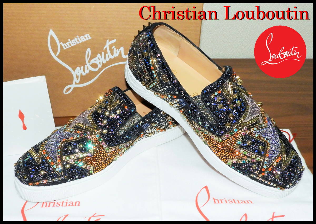 激レア Christian Louboutin Pistozetoile Flat 即完売 極少数 クリスチャンルブタン メンズ 42 装飾 スリッポン メンズ スワロ グリッター