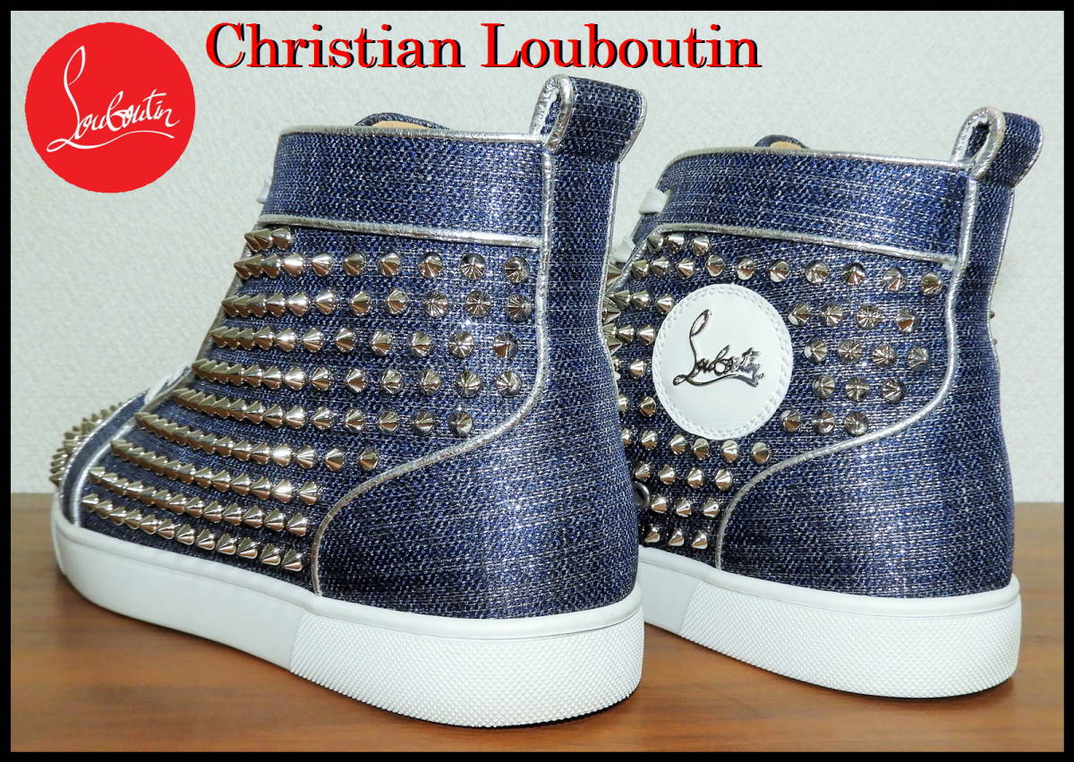 国内正規品 Christian Louboutin ルイススパイク デニム スニーカー メンズ 41 クリスチャンルブタン ハイカット スタッズ シルバー 靴 セール超特価 17ss Christian Louboutin Louis Spike ルイス スニーカー