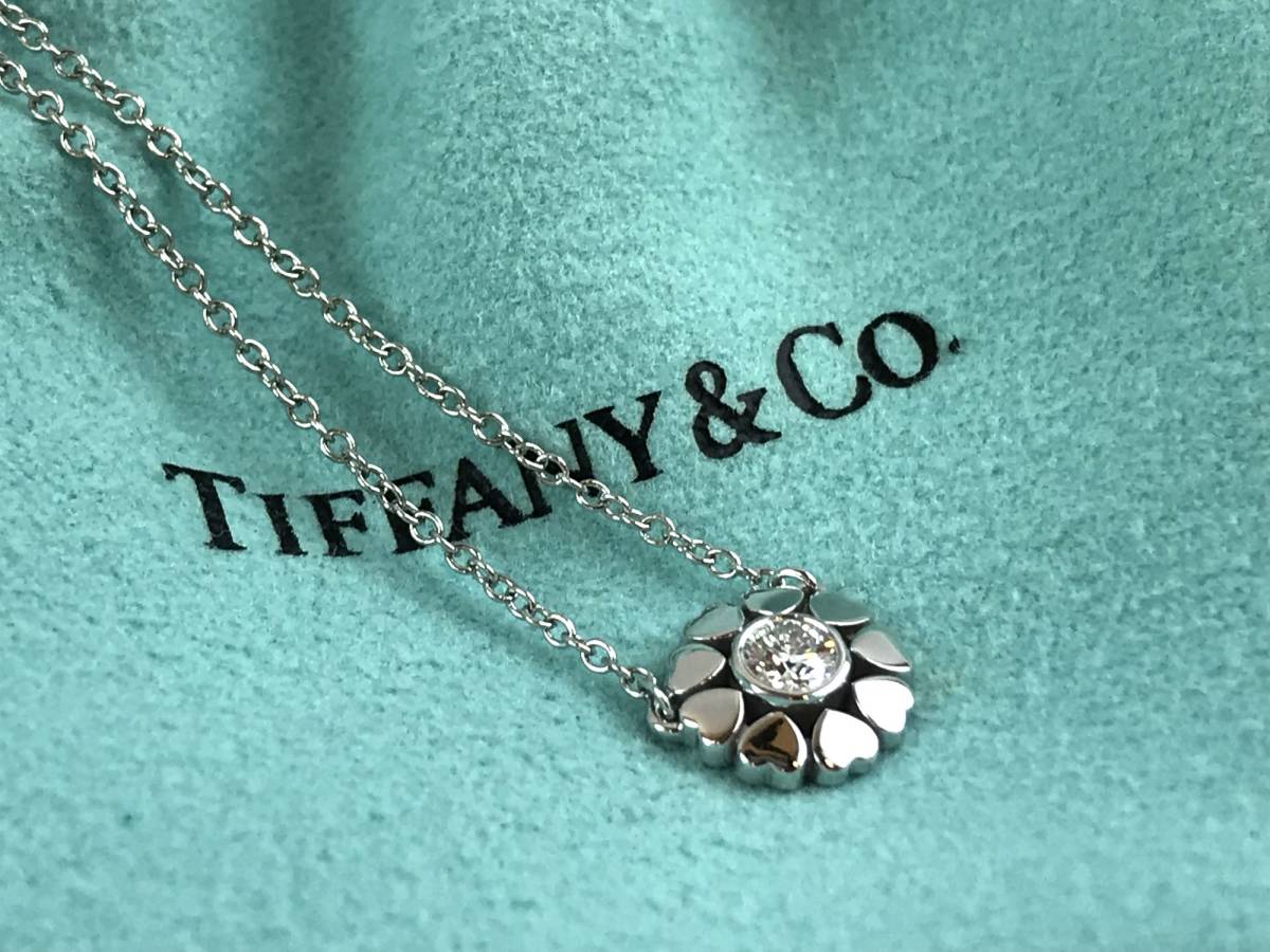 【新品磨き済み】　Tiffany&Co. ティファニー ハートフラワー ネックレス 1Pダイヤモンド アクセサリー ホワイトゴールド　＃146578-253_画像1