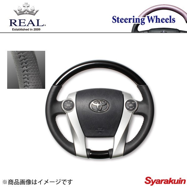 REAL レアル ステアリング TOYOTA/トヨタ アクア 10系 パールセレクション ノーマルグリップ パールブラック ブラックステッチ_画像1