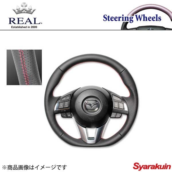 REAL レアル ステアリング MAZDA/マツダ CX-3 DK 前期 オリジナルシリーズ ガングリップ オールレザー レッド×ブラック ユーロステッチ