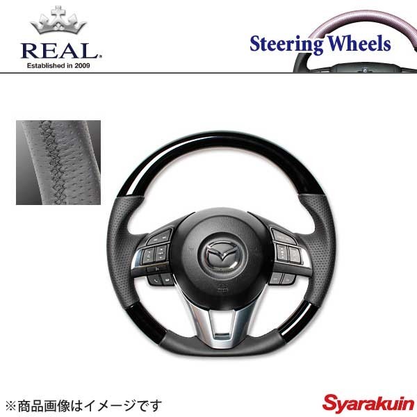 REAL レアル ステアリング MAZDA/マツダ CX-5 KE オリジナルシリーズ ガングリップ ピアノブラック ブラック ユーロステッチ_画像1