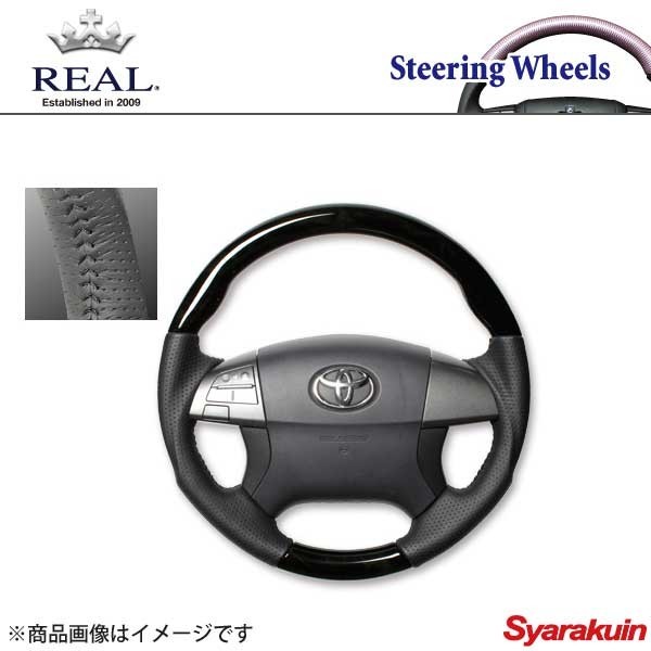 REAL レアル ステアリング TOYOTA/トヨタ アイシス 10系 前期 オリジナルシリーズ ガングリップ ブラックウッド ブラックステッチ_画像1