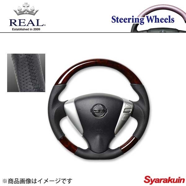 REAL レアル ステアリング NISSAN/ニッサン セレナ C26 オリジナルシリーズ ガングリップ ブラウンウッド ブラック ユーロステッチ_画像1