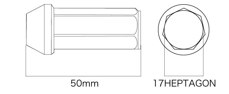 DIGICAM クロモリ・レーシングナット 袋type P1.5 7角 17HEPTAGON 50mm/ロング BK 20本 アウトランダー PHEV GG2W H25/1- CN7F5015BK-DC×5_画像2