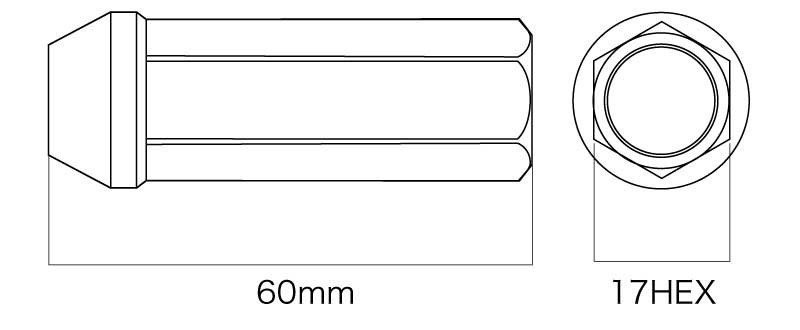 DIGICAM クロモリ・レーシングナット 貫通タイプ P1.5 6角 17HEX 60mm/スーパーロング ブラック 20本入 SC UZZ40 H17/8- CN6K6015BK-DC×5_画像2