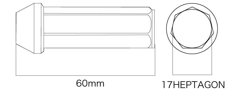 DIGICAM クロモリレーシングナット 袋タイプ P1.5 7角 17HEPTAGON 60mm BK 16本 ブーン M601S/M600S/M610S H22/2-H28/3 CN7F6015BK-DC×4_画像2