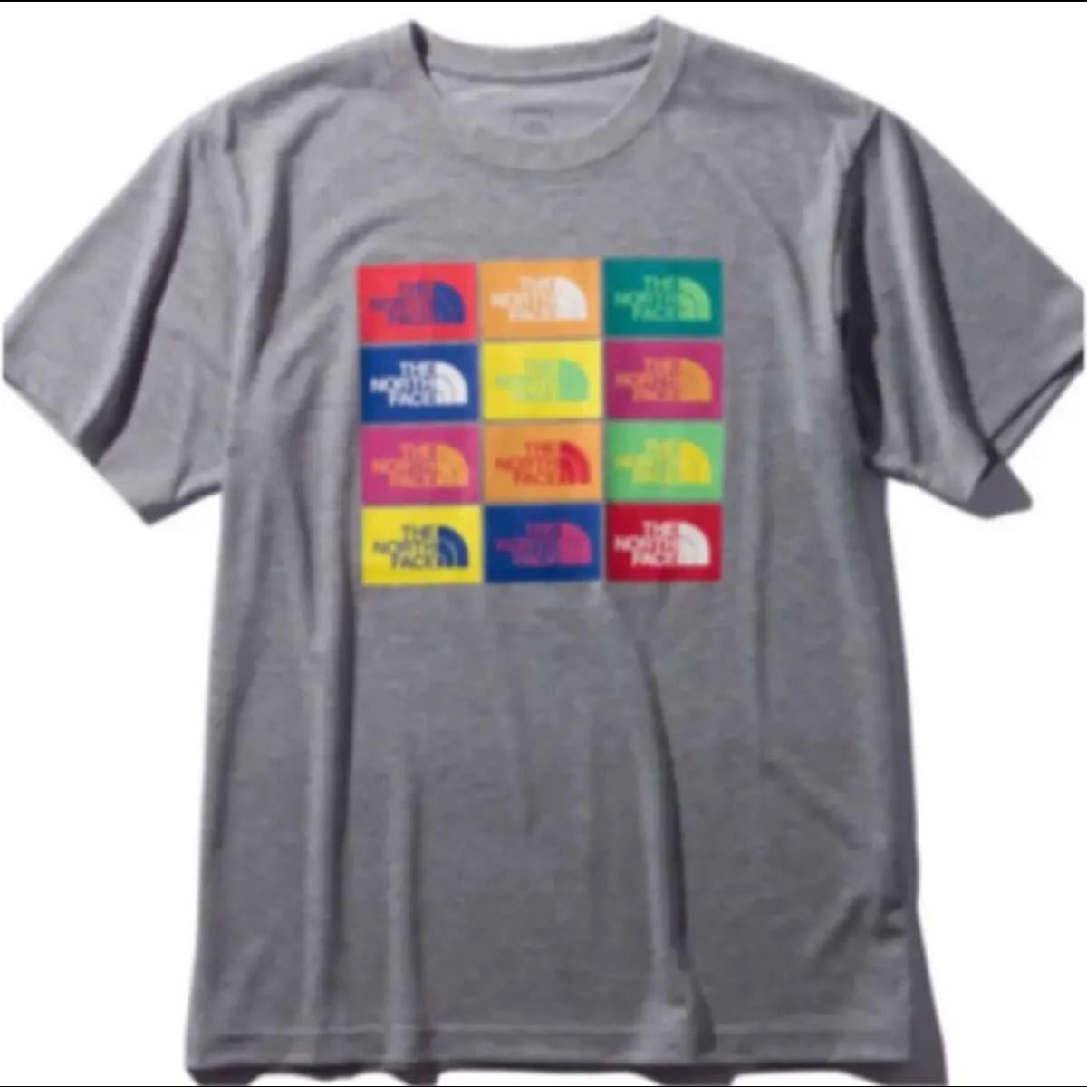 【未開封新品】ノースフェイス　Tシャツ カラフル　グラフィックロゴ　静電ケア設計　ミックスグレー色　メンズLサイズ　定価4620円
