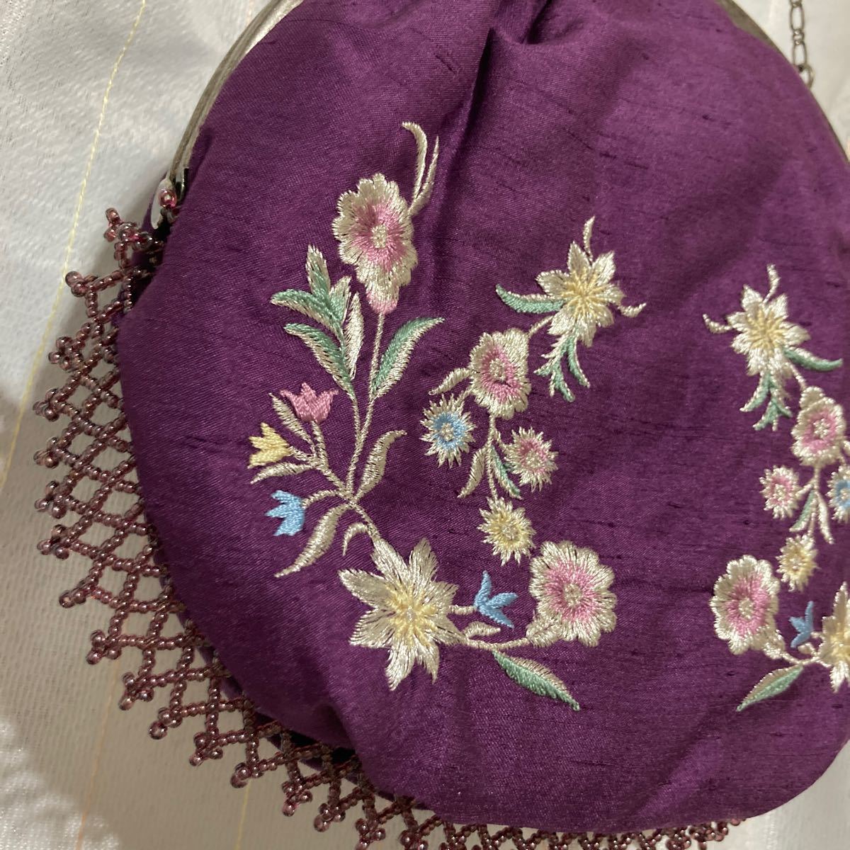 アナスイ がま口 バッグ 手提げ 和風 紫 ANNA SUI レディース パーティーバッグ 花柄刺繍 レトロ