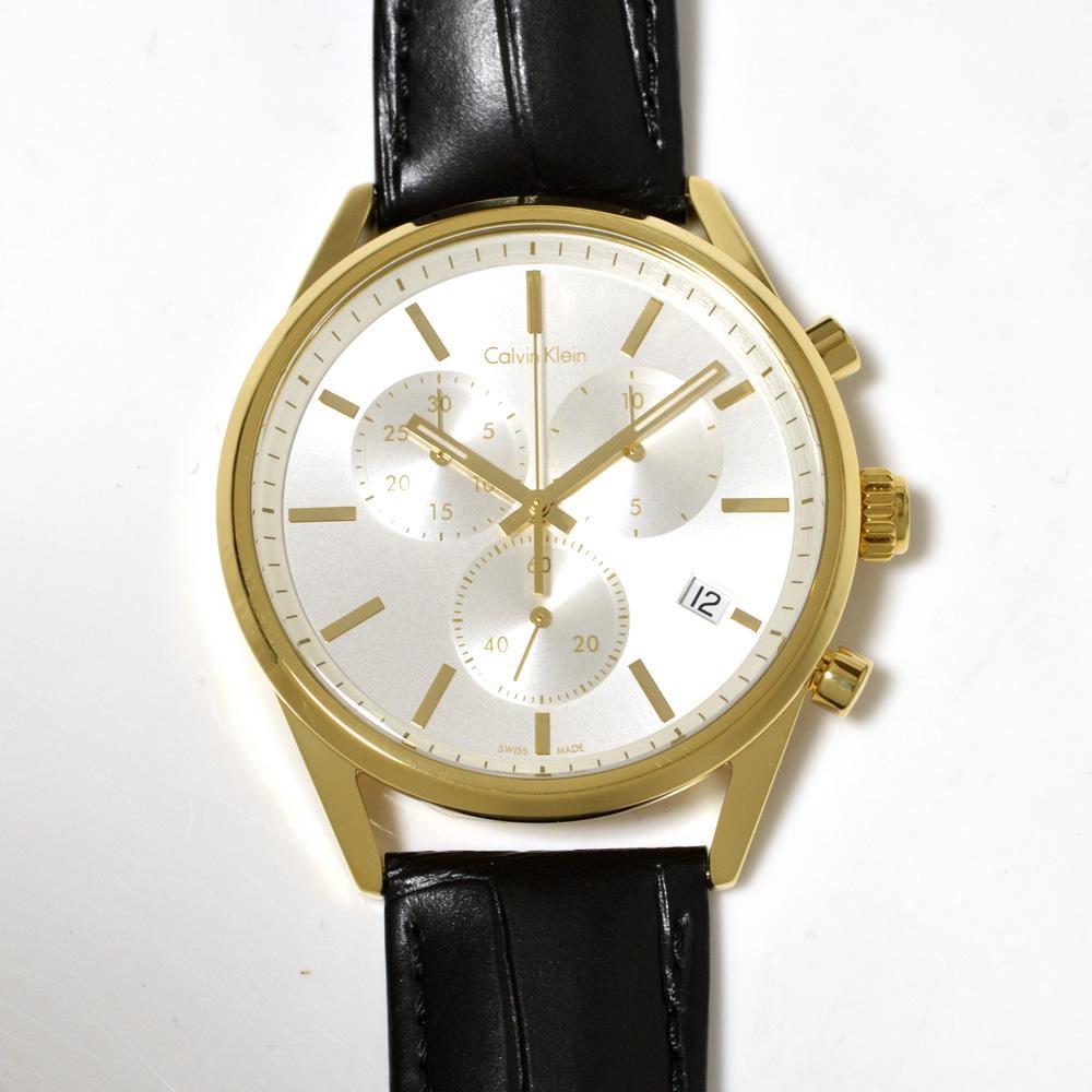 カルバンクライン Calvin Klein 腕時計 メンズ 革ベルト レザーベルト クロノグラフ ホワイト×ゴールド 新品 未使用