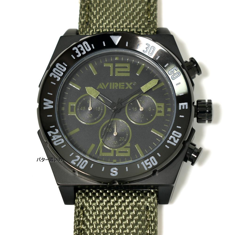 AVIREX アヴィレックス 腕時計 メンズ クロノグラフ ブラック×カーキ文字盤 ミリタリー カジュアル デカ厚 未使用