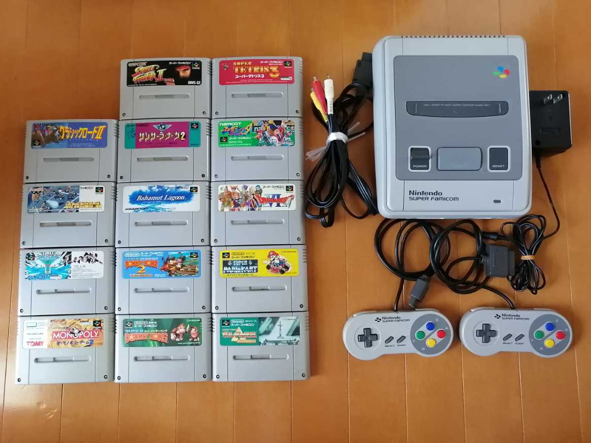 美品良品 本体一式 Nintendoスーパーファミコン ソフト14本セット マリオカート ドラクエ ドンキーコング ゼルダ　スト2　送料無料_画像1