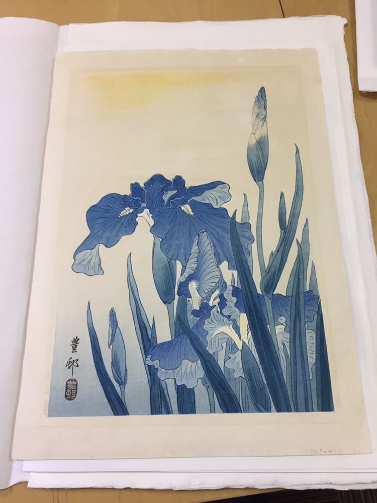 即決!真作 小原豊邨(=小原古邨=小原祥邨)の菖蒲の図 木版画 (検索