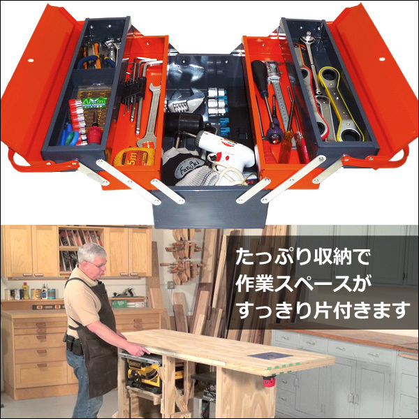 BIG携行型工具箱 42cm 3段スチール工具箱 左右開閉型 ツールボックス (オレンジ×グレー)/12Π_画像2