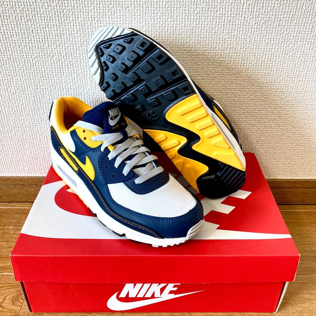 ◆完売モデル◆ ★新品未使用 タグ付き 箱付き★ナイキ エアマックス90 NIKE ミシガン ゴールド×ネイビー 27.5cm