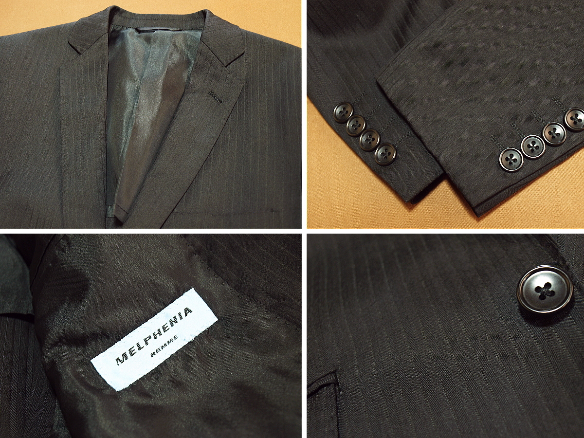 上品な１ボタン細身スーツ(Ｍサイズ)黒地x織りストライプ柄_画像4