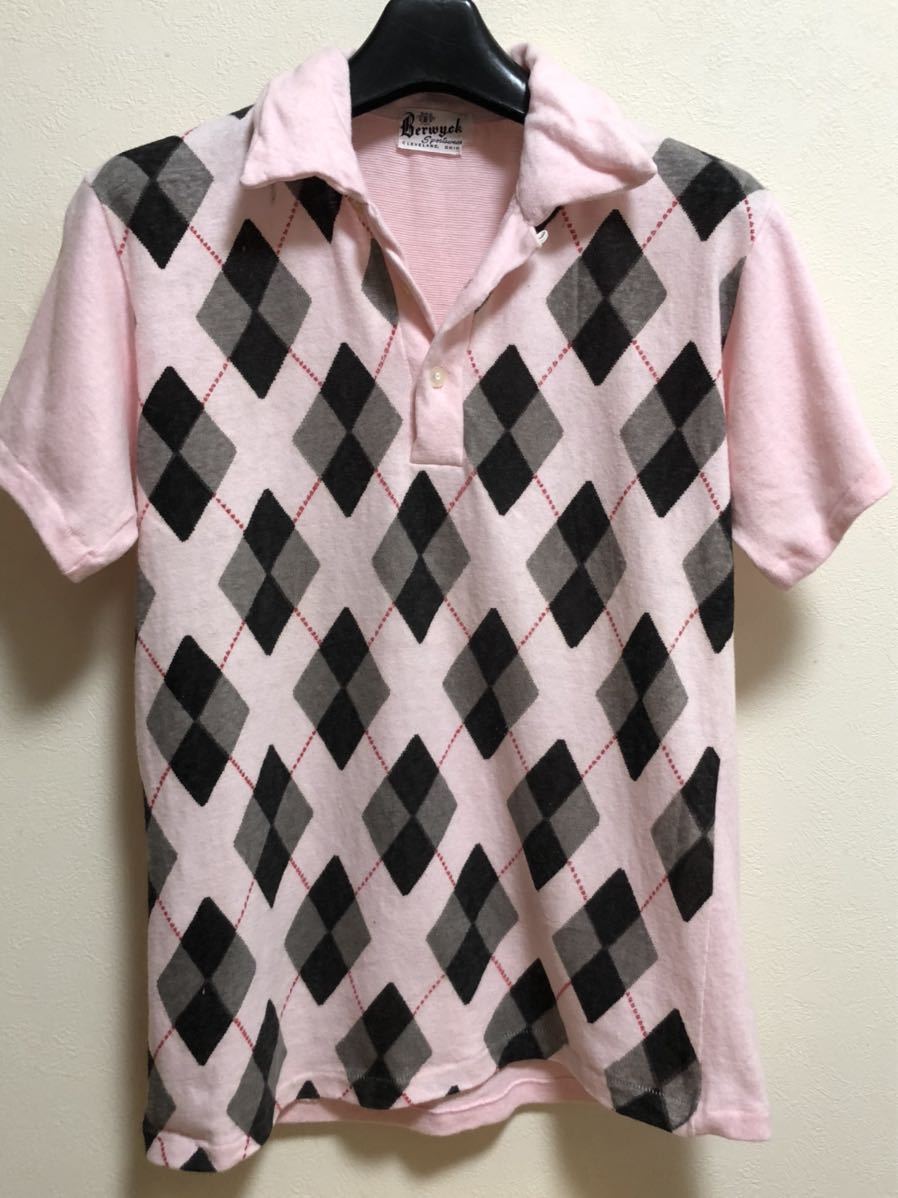 未使用 50s Berwyck ポロシャツ プルオーバー シャツ アーガイル ダイヤ ピンク 50年代 ロカビリー ヴィンテージ ジェームスディーン