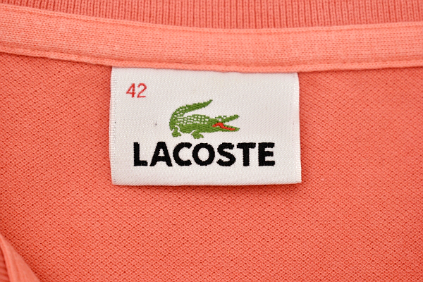 Y-2359★送料無料★美品★LACOSTE ラコステ★日本製 ワニロゴ刺繍 オレンジ ストレッチ素材 鹿の子 半袖 ミニ ポロワンピース 42_画像3