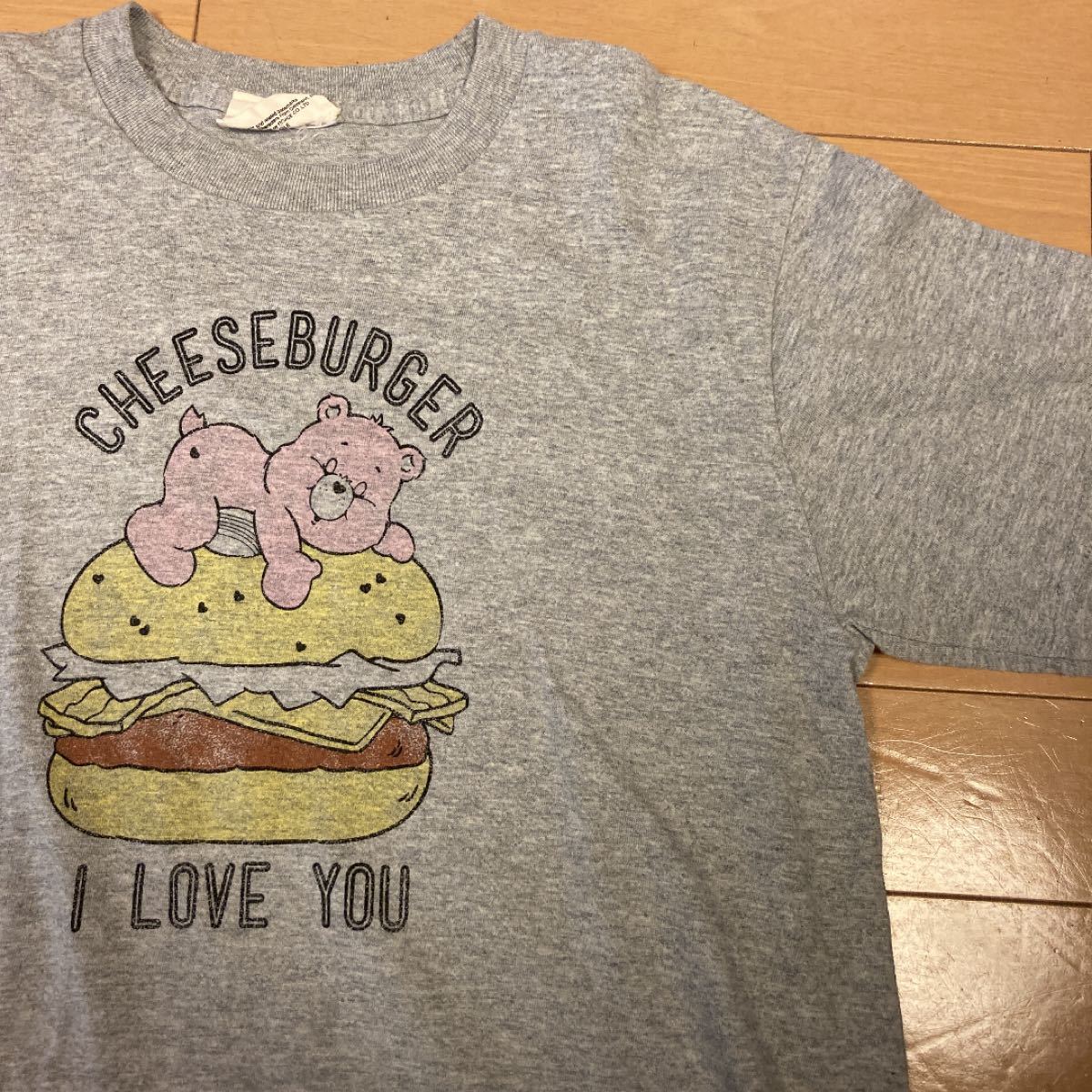 ケアベア  半袖Tシャツ Tシャツ グレー クマ 普段着 150 160 レディース M ハンバーガー シンプル かわいい