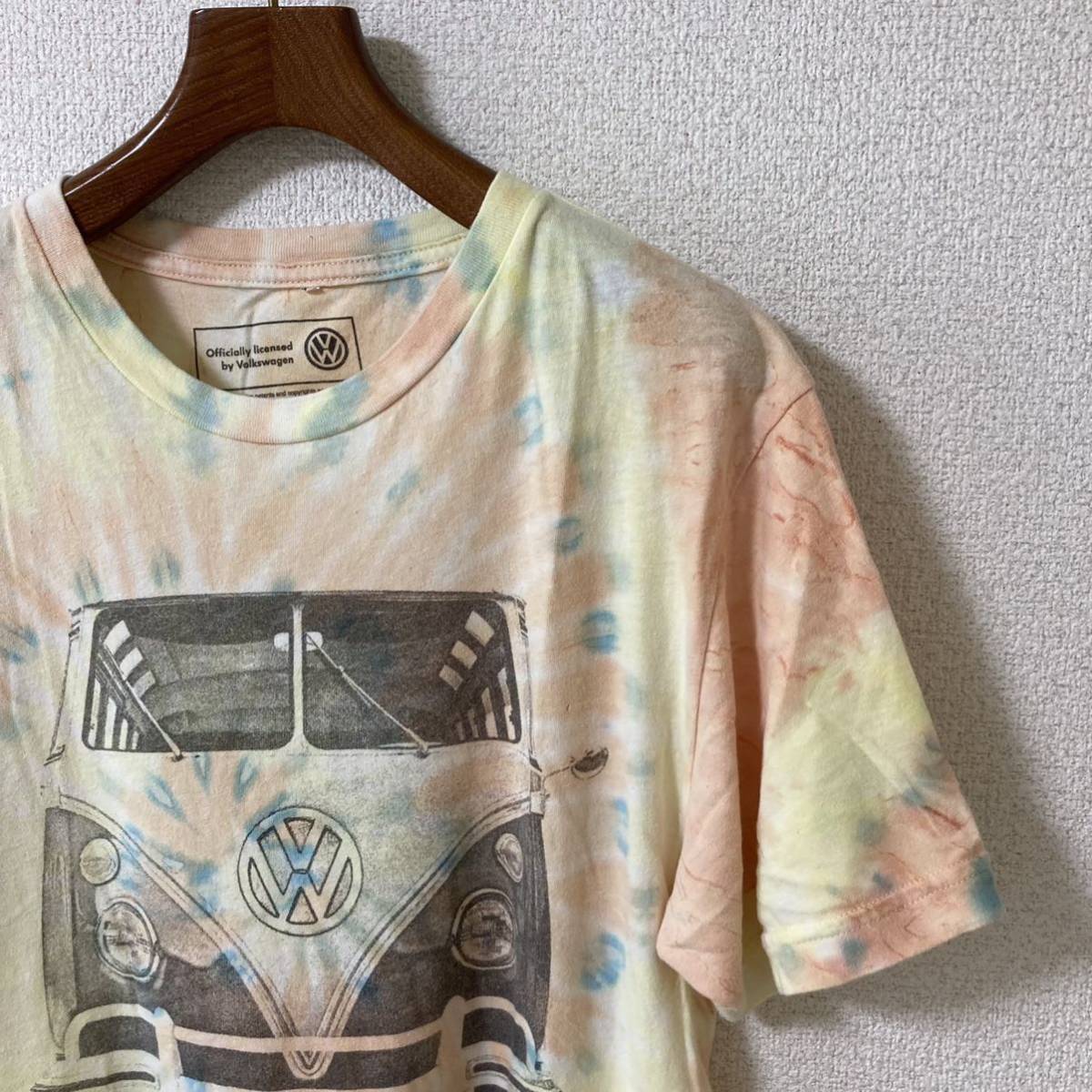 フォルクスワーゲン VOLKSWAGEN◆タイダイ柄 ワーゲンバス Tシャツ S レモンイエロー サーモン ブルー アドバタイジング TIE DYE S/S Tee_画像3