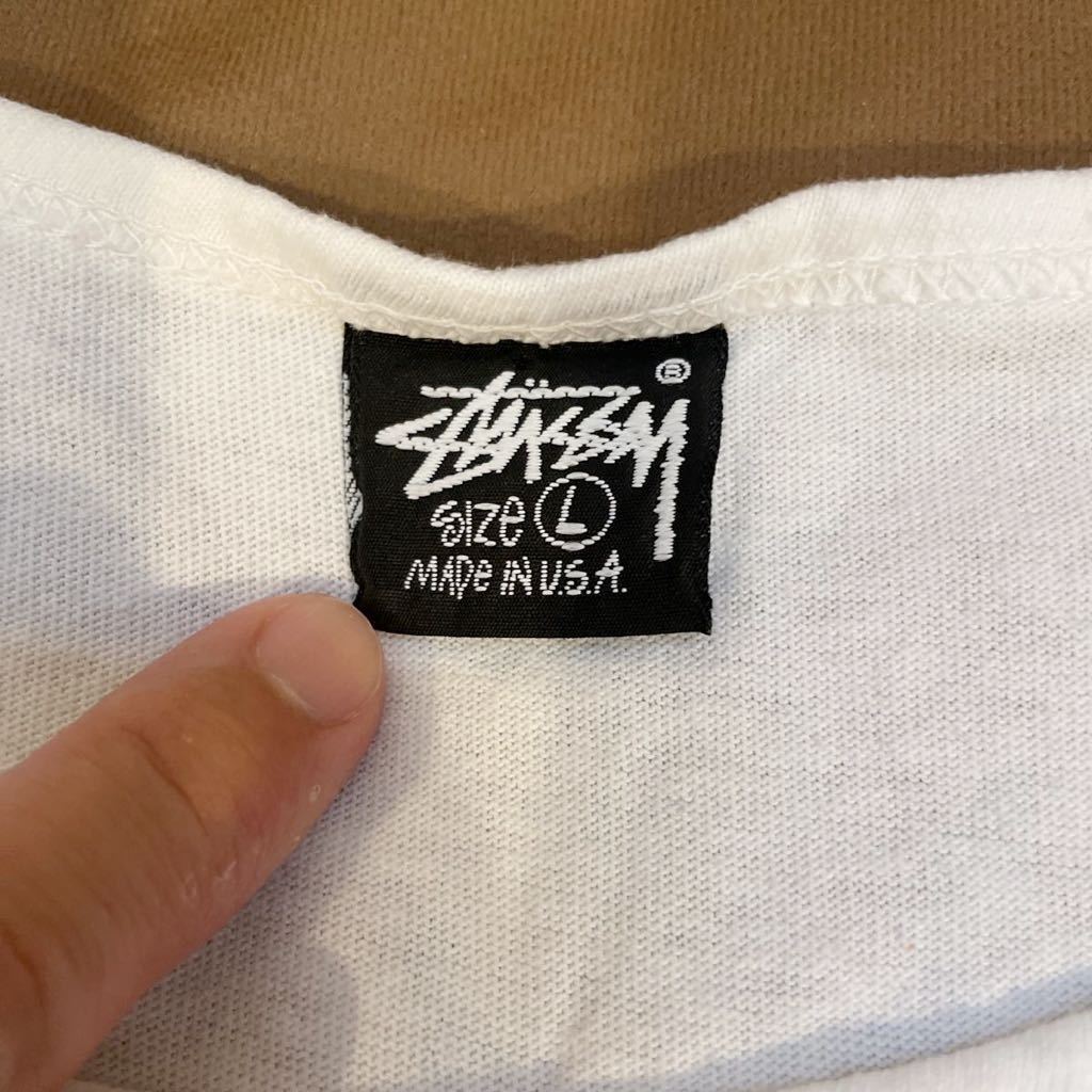 80’s OLD STUSSY ステューシー黒タグ USA製 タンクトップ L 白 _画像4