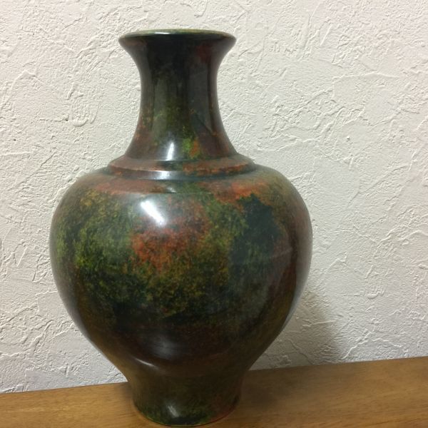 【中古 送料込】陶器 陶芸 花瓶 壺 ブラウン系 高さ(約)22cm×幅(約)18cm 作者不明◆D5061_画像1