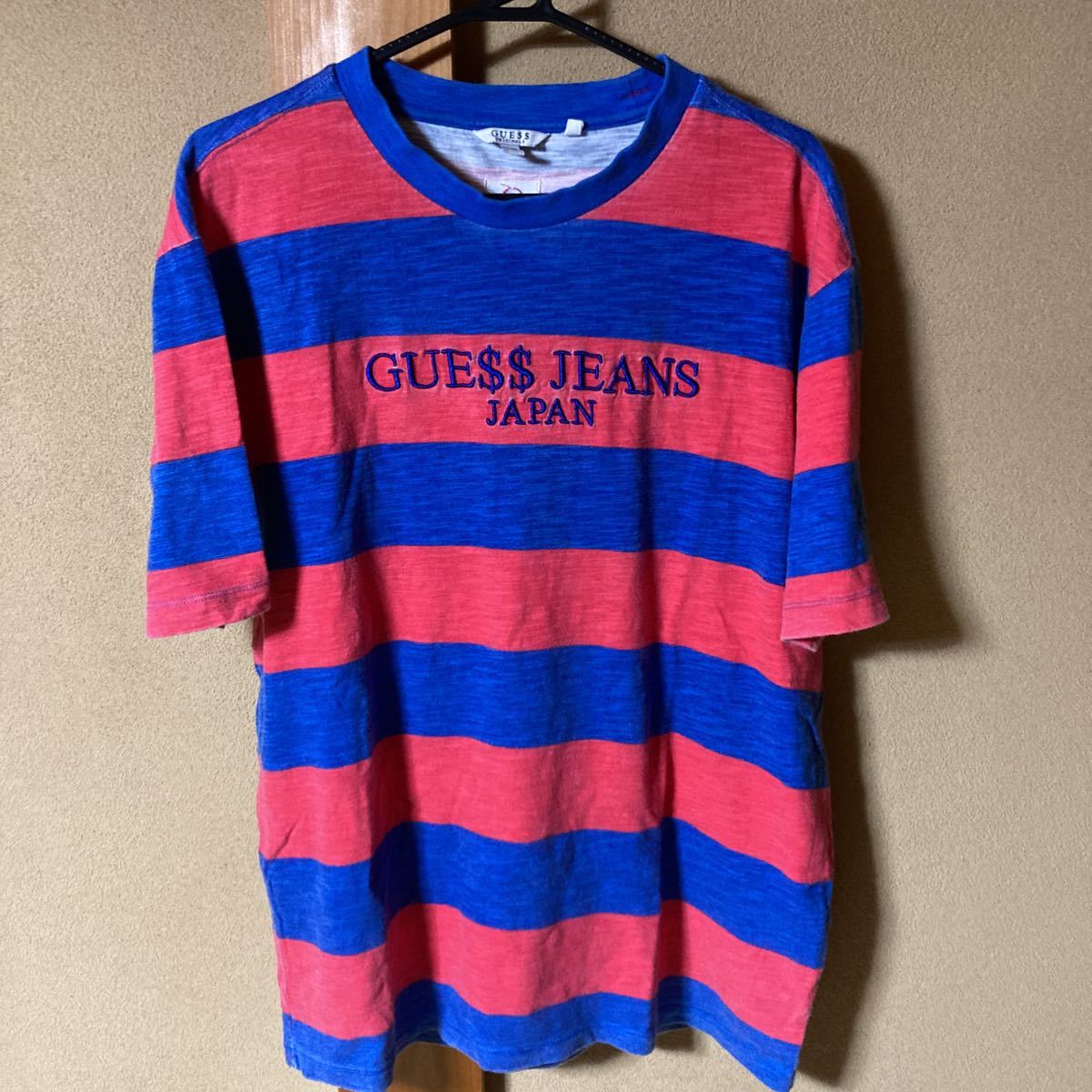 GUESS ゲス 【JAPAN】ボーダーTシャツ 厚手 サイズM（大きめ） レッド・ブルー_画像1