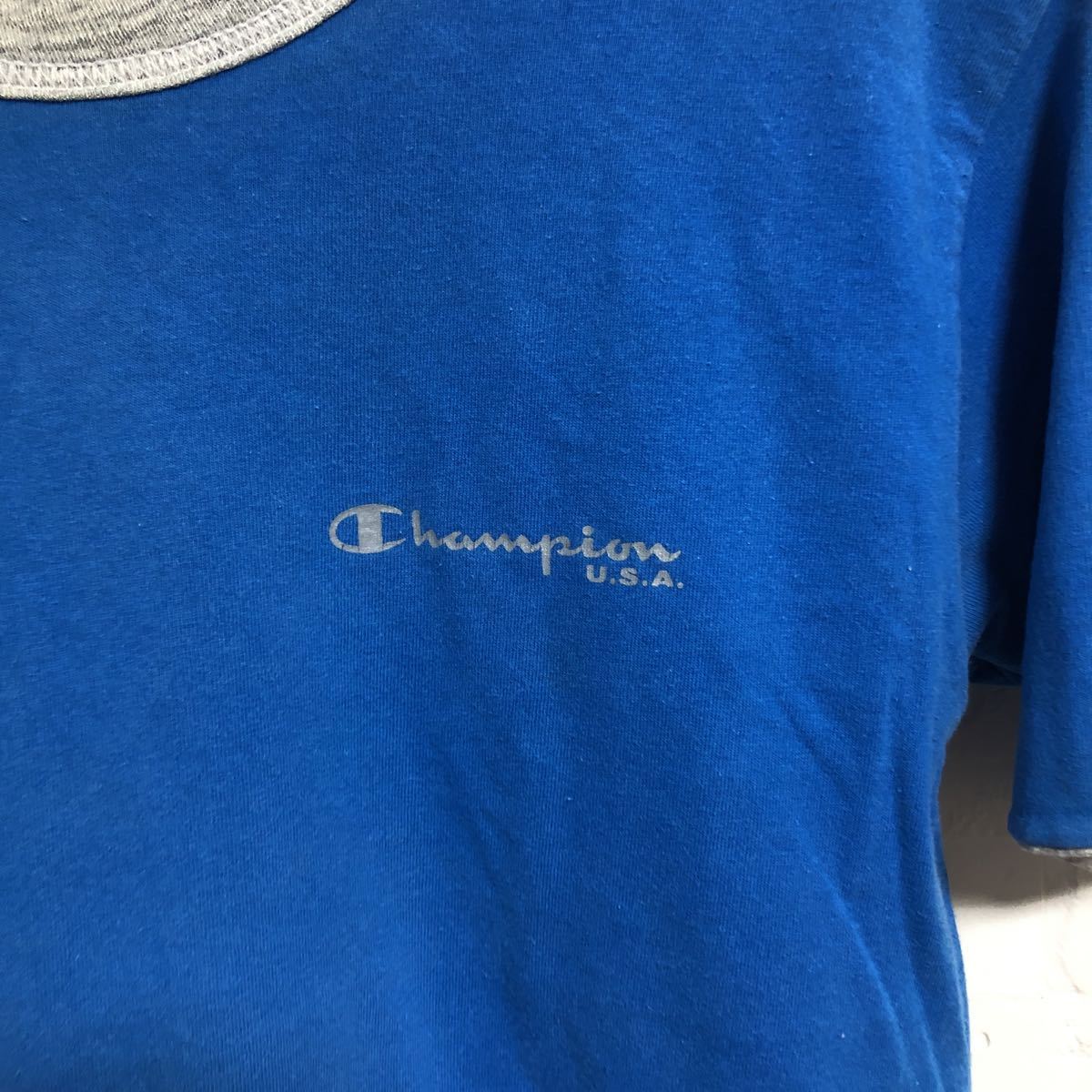 champion リバーシブル　Tシャツ ブルー　霜降りグレー　プリント　チャンピオン　ビンテージ　ロゴTシャツ_画像7