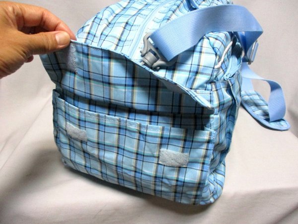 [N765]ELLE/ L *2way сумка "Boston bag" голубой в клетку большая вместимость W58cm