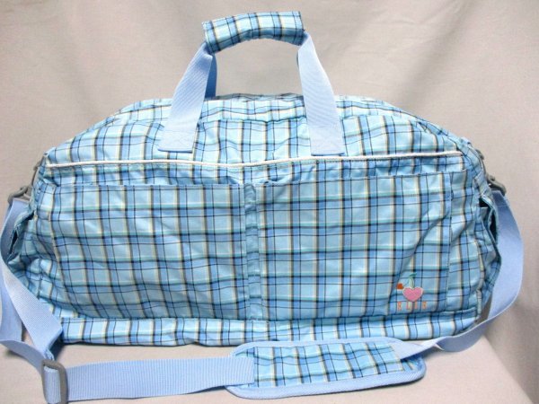 [N765]ELLE/ L *2way сумка "Boston bag" голубой в клетку большая вместимость W58cm