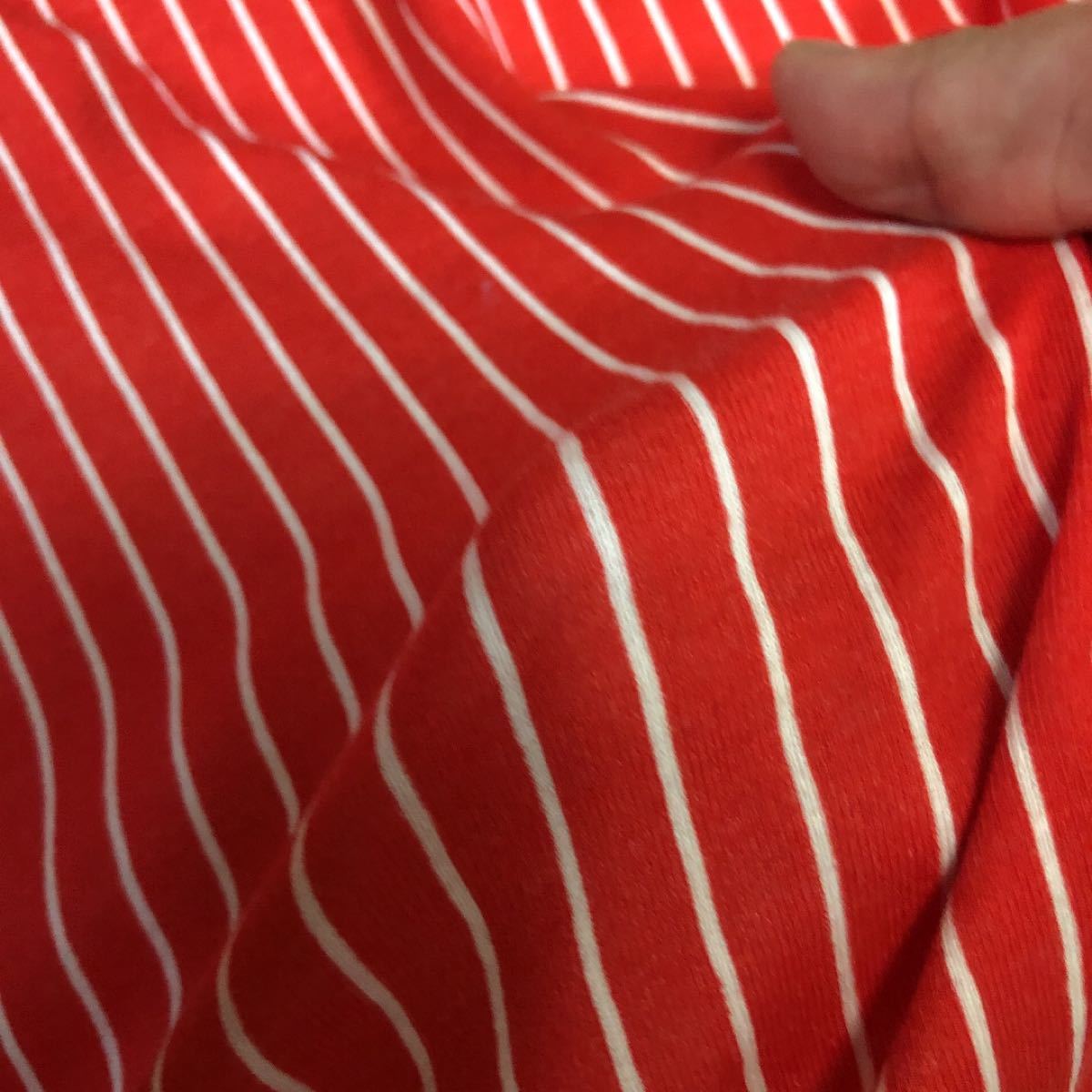 赤色地に白いストライプ　ストレッチ生地　Tシャツ　子供用Tシャツにも　保育園着替え用　ハンドメイド素材　夏　布