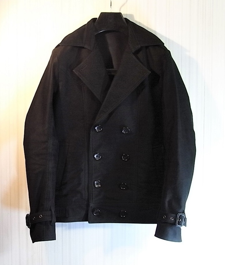 size44 美品 シェラック SHELLAC レザーバックル付Pコート ブラック