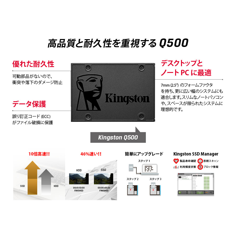 【最安値！】SSD Kingston Q500 480GB SATA3 / 6.0Gbps 新品 高速 3D NAND TLC 2.5インチ PC_画像3