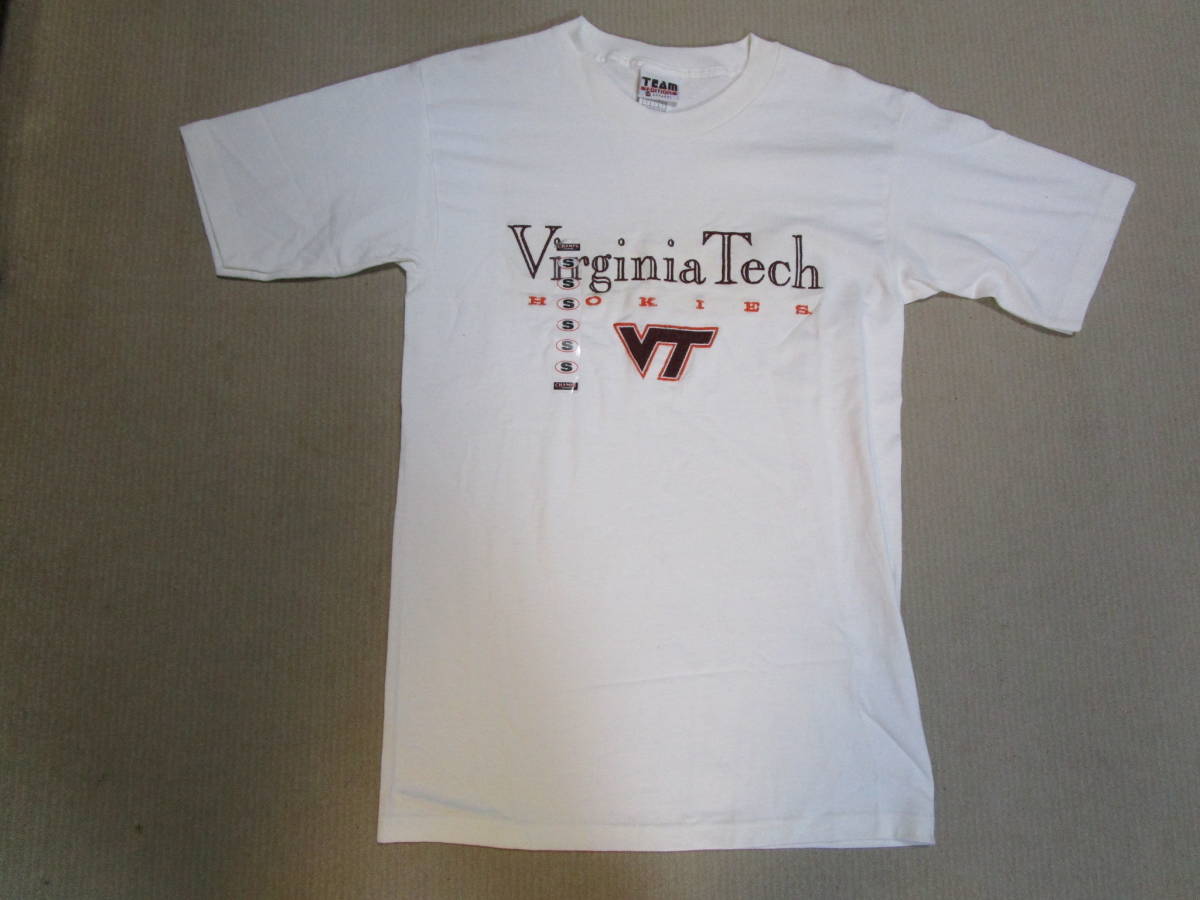 激レア!90s-00s!デッドストック!USA製!TEAM EDITION Virginia Tech メンズ 半袖 コットン Tシャツ ホワイト 刺繍ロゴ size S 大きめ_画像1