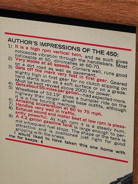 1966年 USA 60s vintage 洋書雑誌記事 額装品 Honda CB450 ホンダ / ガレージ 店舗 看板 装飾 ( A4size A4サイズ)_画像3