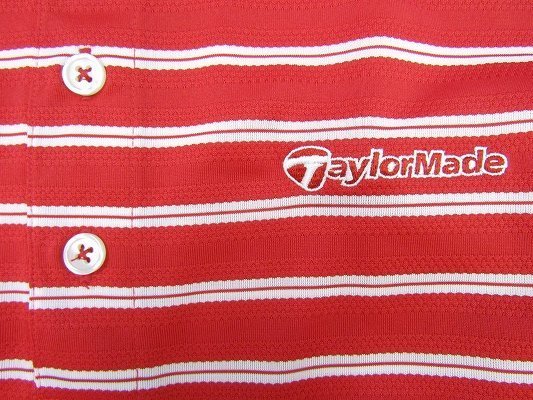 k4772：美品☆テーラーメイドTaylor Madeメンズ半袖ポロシャツMゴルフウェア赤白ボーダー速乾ドライ：35の画像4