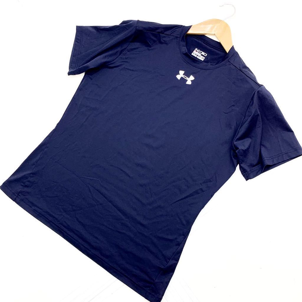 アンダーアーマー UNDER ARMOUR フィッティド コンプレッション 伸縮 コールドアーマー 半袖Tシャツ ネイビー 濃紺 XLサイズ■AC132_画像1