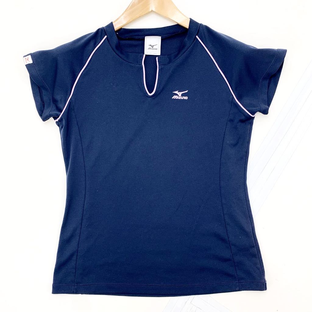 ミズノ MIZUNO スポーツウェア 半袖 Tシャツ ネイビー 濃紺 Lサイズ 細身 キレイめ スポーツにぴったり♪定番 好デザイン♪■AH52_画像2