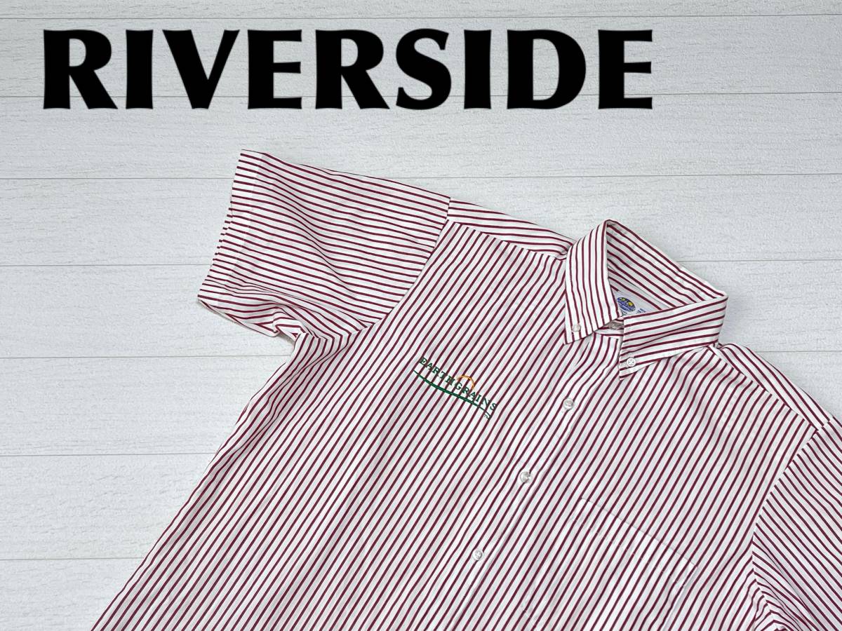 ☆送料無料☆ RIVERSIDE 古着 半袖 ストライプ ワーク シャツ メンズ 41 レッド トップス 中古 即決_画像1