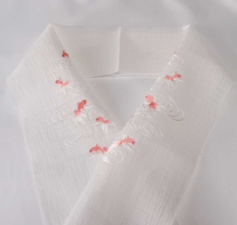 小千谷縮金魚刺繍絽半襟半衿麻100% 日本代购,买对网