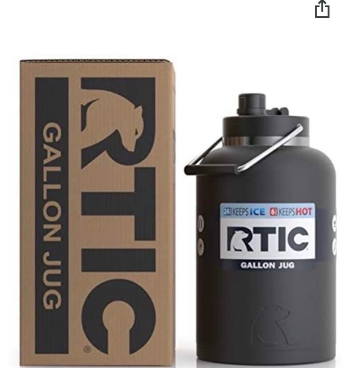 RTIC (アールティック) 1ガロンジャグ  マット真空断熱 大型 ウォーターボトル ハンドル付き 人気のマットブラック