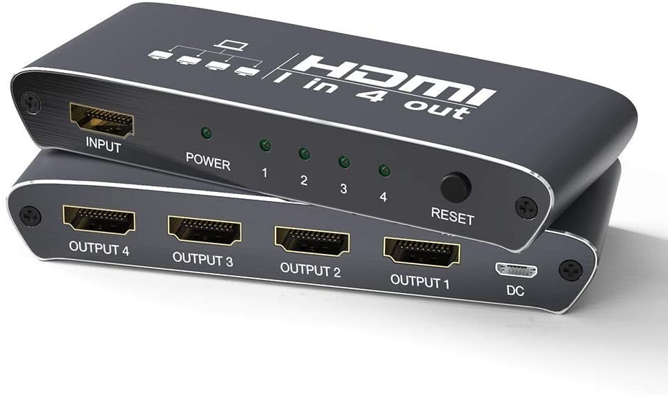 HDMI 分配器 スプリッター １入力4出力 4K 3D 1080P アルミニウム合金の本体 USB電源ケーブル付き