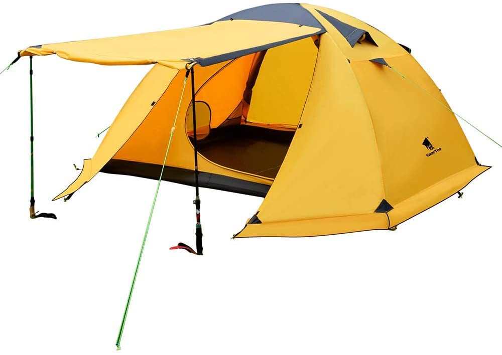 4人用 テント 広い前室 スカート付き 4シーズン 設営簡単 軽量 コンパクト キャンプ 3人用 2人用 1人用 ソロ ツーリング イエロー