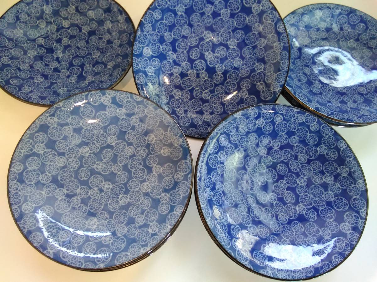 銘々皿　【濃藍　淡藍　皿　直径13.5cm　 ８客揃え　陶器】未使用_画像6