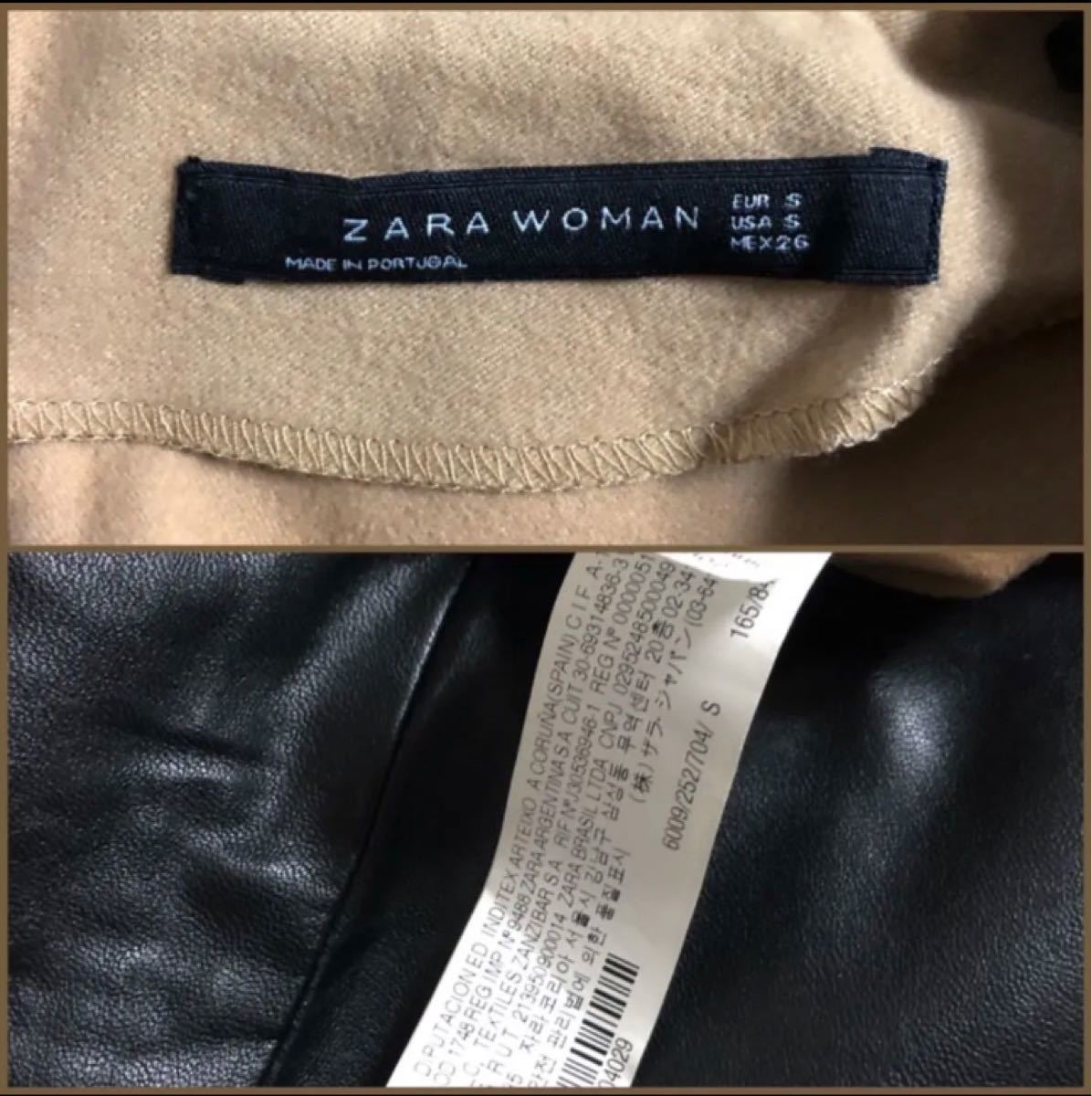 sizeS◆匿名配送☆ZARA◆ひざ丈ワンピース フェイクレザー ベージュ